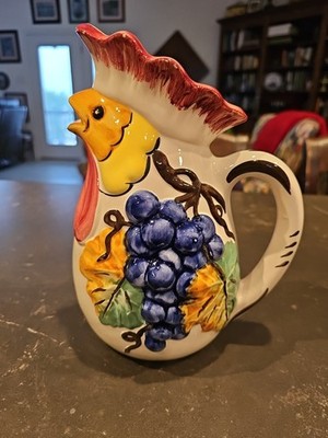 Il Falco Rooster Pitcher Made In Italy 40 Oz Handpainted