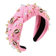 Football Headband Pearl Rhinestone Jeweled Knotted Headband Sports Football M...