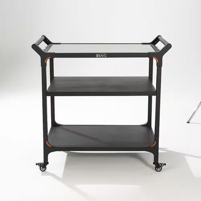 32 In. Outdoor Kitchen Grill Cart with Triple Shelves, Rolling Prep Table for Gr