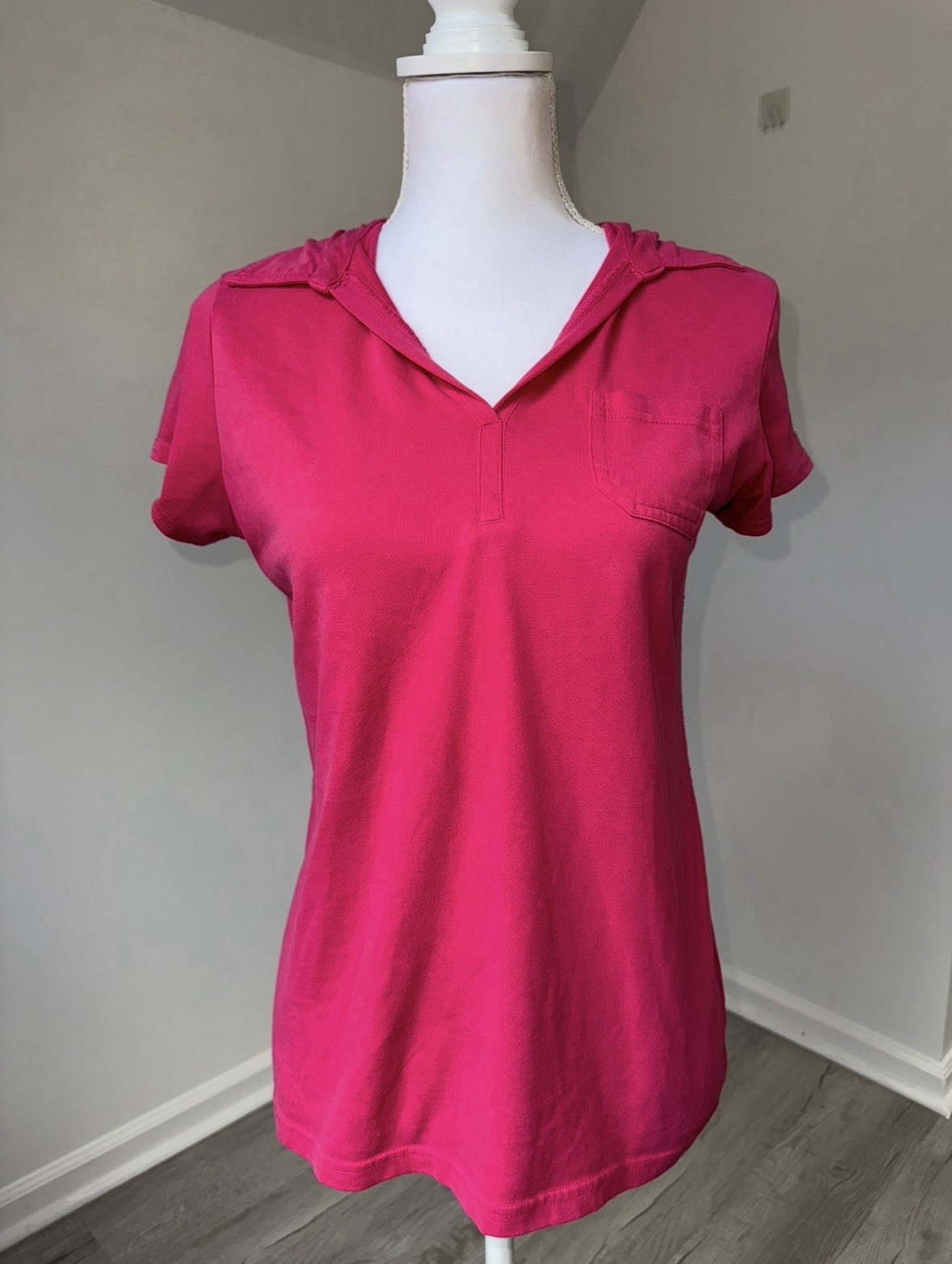Columbia Pink Short Sleeve Collared Pullover Top L Pocket Casual Outdoor Preppy