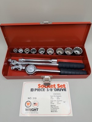 NOS Vintage Wright Tool & Forge Company 13-piece 3/8  Socket Set model NO. 319
