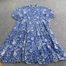 Floral Dress Womens L Blue Maxi Shirt Button Front Boho 3/4 Sleeve Block India