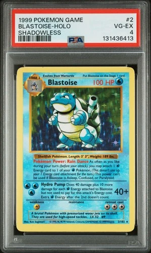 1999 POKEMON GAME SHADOWLESS #2 BLASTOISE-HOLO PSA 4