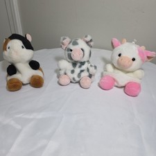 Aurora Palm Pals Plush Lot Of 3- Tricolor Hamster, Gray Spot Pig, Pink White Cow