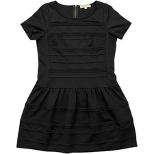 Eliza J Black Pleated Drop Waist Ponte Knit Dress Gold Zip EJ3M4540 Size 16