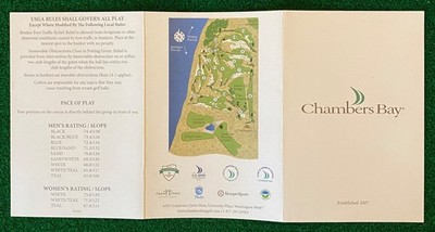 Chambers Bay Golf Scorecard (New & Unused) US Open Jordan Spieth Top 100