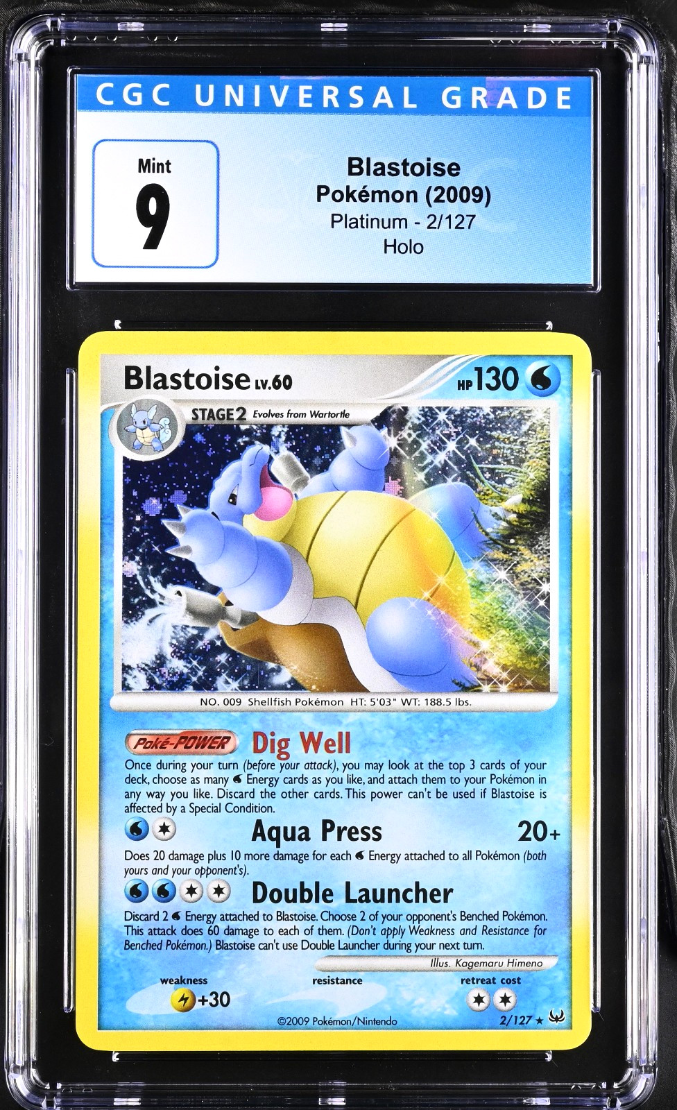 CGC 9 Mint | Pokemon Platinum Blastoise Holo 2/127 Card (Blue Color Match)