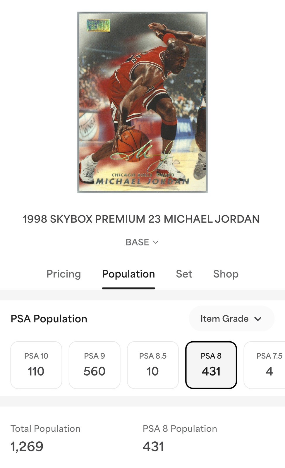 1998 Skybox Premium Michael Jordan nro 23 Bulls HOF view 3