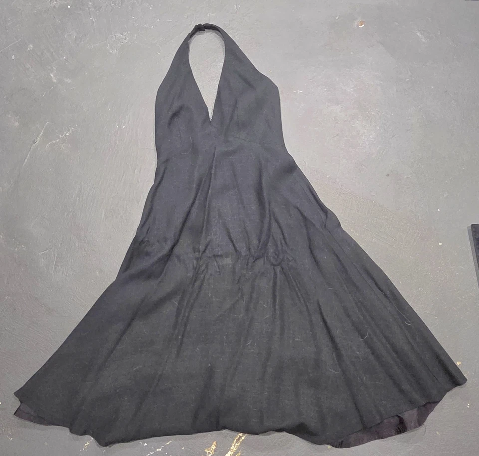Late 1960's Black Halter MARYLIN Dress In Linen Beverly Paige W 28" - Image 2 of 4