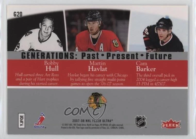 2007 Fleer Ultra Generations: Past Present Future Bobby Hull Martin Havlat HOF - Image 2 of 2