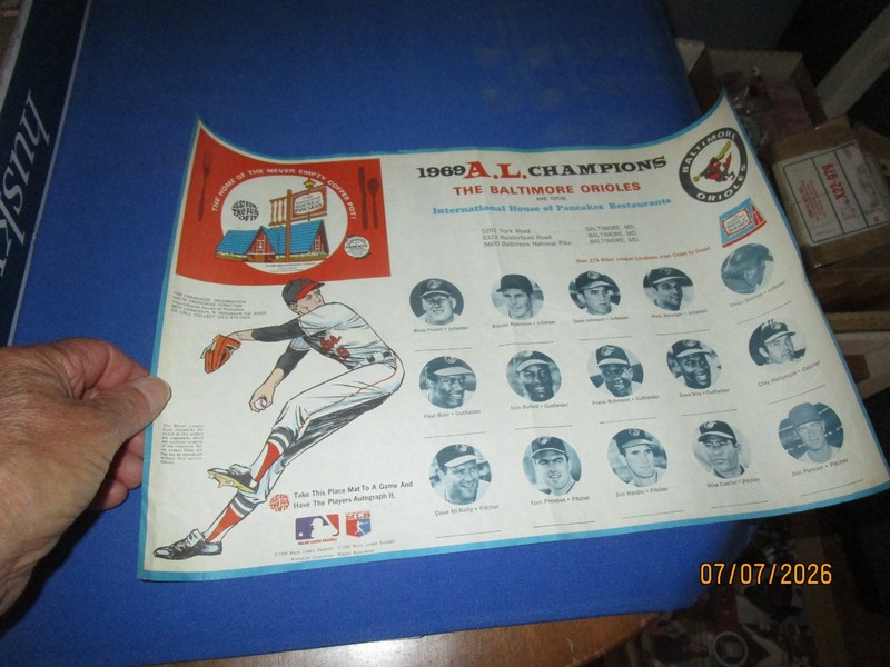 Baltimore Orioles 1969 A.L. Champions IHOP Baseball Placemat Brooks Robinson etc