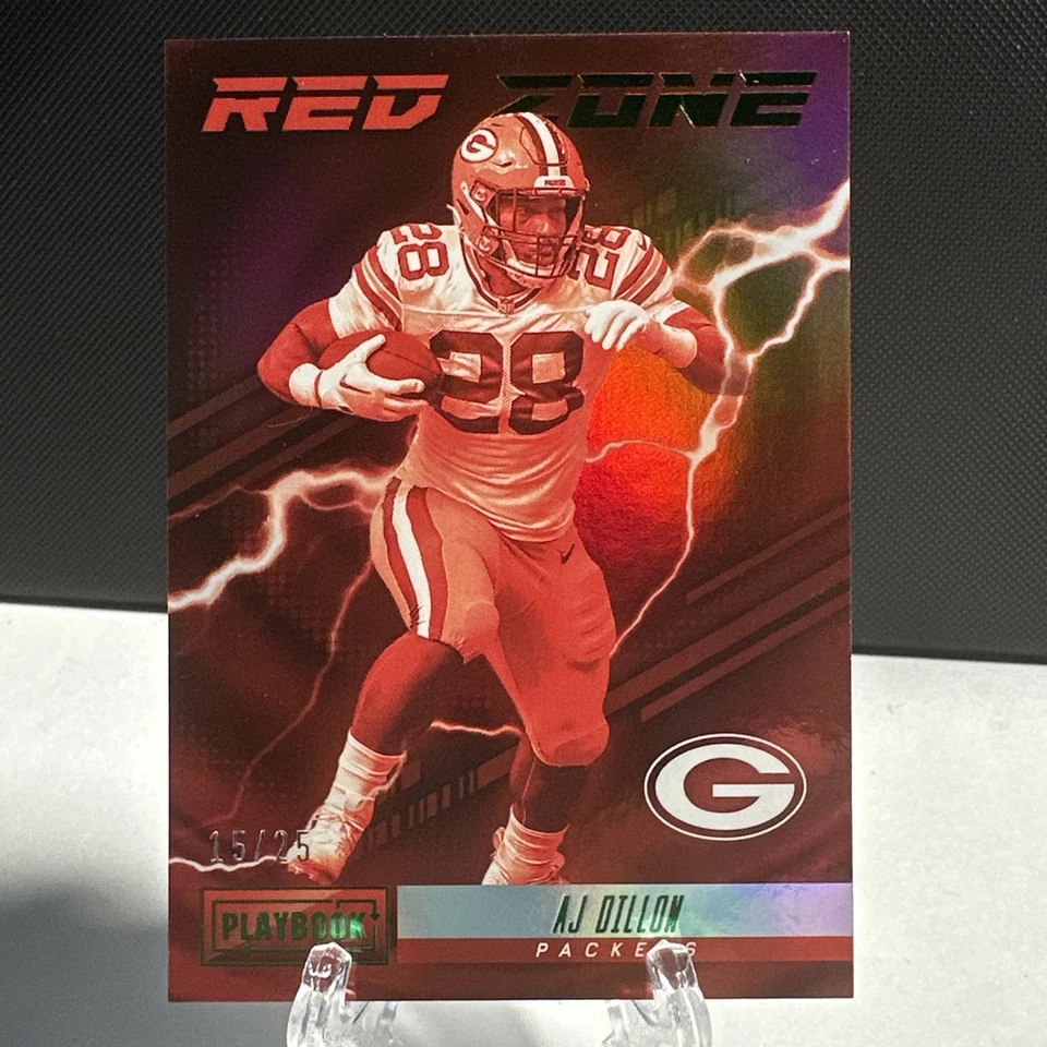 2022 Panini Playbook Red Zone  #RZ-15 AJ Dillon 15/25 - Image 3 of 3