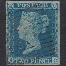 C19_30 GB QV 1841 2d BLUE PLATE 4 SG14-E1(2) RC FU 4 MARGINS OLD ABERDEEN 275