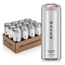 Naked Sparkling Energy Drink Strawberry Lemonade – Zero Sugar Organic, 12pk 12oz