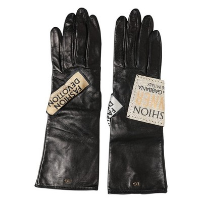 DOLCE & GABBANA Gloves Black Leather Fashion Devotion Mitten 7.5 / M RRP 530usd