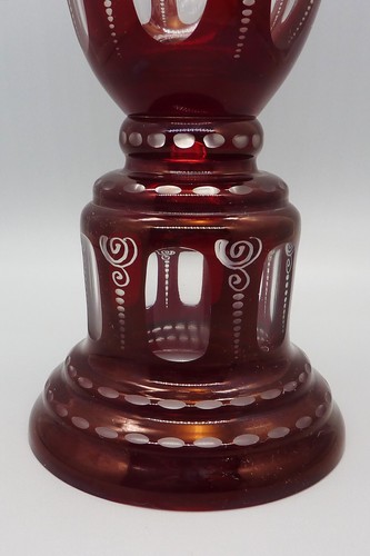 Vintage Egermann Ruby Red Glass 8" Vase/Chalice Etched Beautiful Piece - Picture 5 of 10