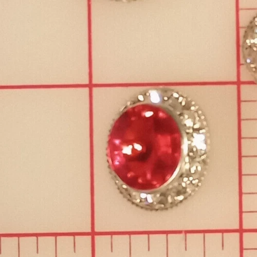 5 Silver Metal Rhinestone Shank Buttons Orange Red Acrylic Jewel 7/8" 22mm - Image 3 of 4