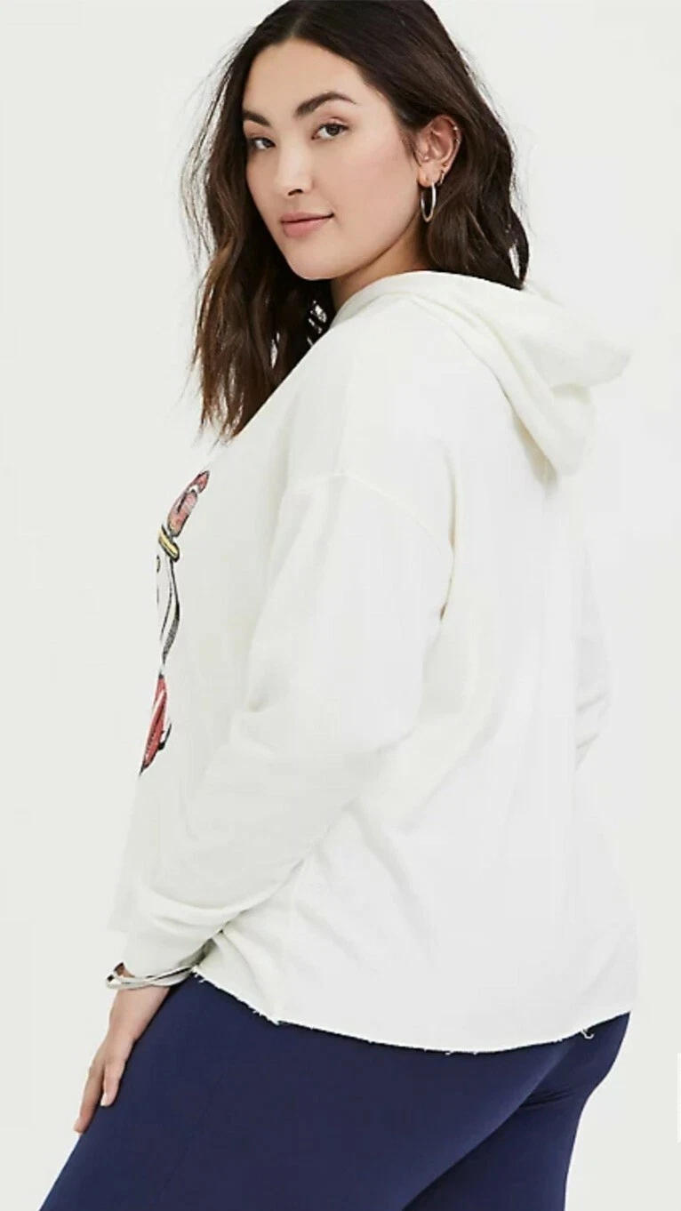 OFF WHITE Felpa con cappuccio Torrid Plus Size 2 2X 18 20 ROLLING STONES AVORIO FRENCH TERRY CROP NUOVA CON ETICHETTE