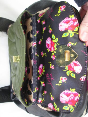 Betsey Johnson Velvet Cheetah Print Quilted Olive Green Mini Backpack Purse NEW - Picture 3 of 6