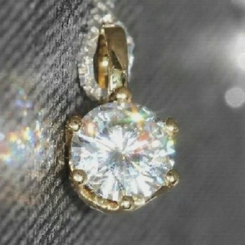 VETEMENTS Catena Ciondolo Solitario Diamante Simulato 2 Ct Catena Oro Giallo Placcato 14K Argento 925