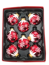 Christmas Ornaments Box of 8 Red w/ White Snowflakes Rite Aid Home for Holidays