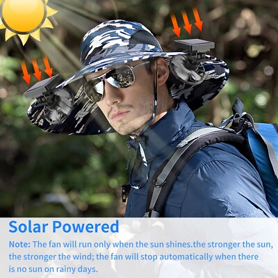 Black Solar Hat Fan with USB Charging - Portable Handheld & Clip on Hat -Outdoor