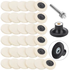 30x 2 in Wool Buffing Polishing Pad Sanding Disc Pad Holder with 1/4 Inch Shank