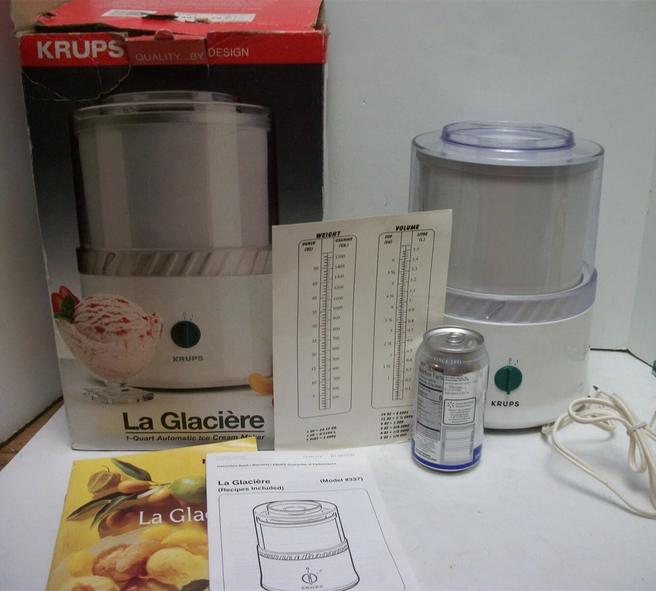 Krups La Glaciere 1 Qt Auto Ice Cream Maker Model 337 WORKS w Instructions & Box