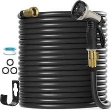 Garden Hose 125FT, Lightweight & Flexible Water Hose with 10-Pattern Nozzle blac