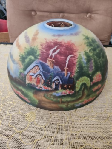 PITTSBURGH HAND REVERSE PAINTED THOMAS KINKADE COUNTRY GOTTAGE GLASS LAMP SHADE