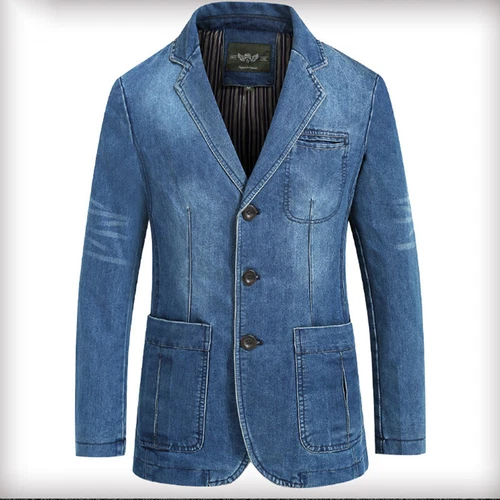 TOPS SPRING MEN'S SLIM SUITS JACKET CASUAL FASION COAT JEANS DENIM - Picture 15 of 27