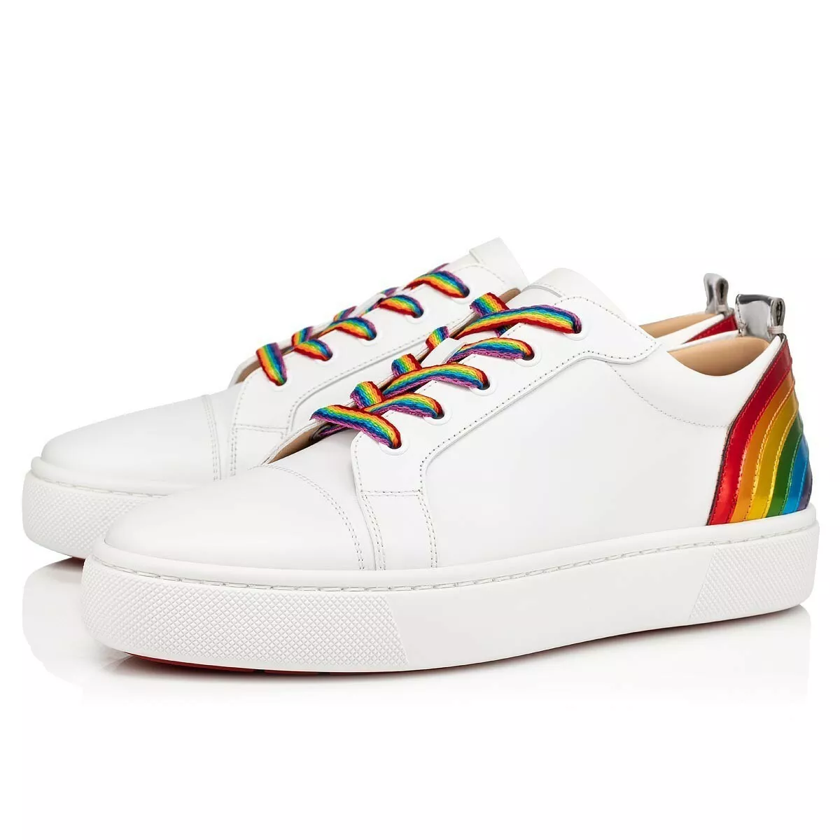 Christian Louboutin Arkenspeed Flat White Rainbow Lace Up Low Top Sneaker  40.5