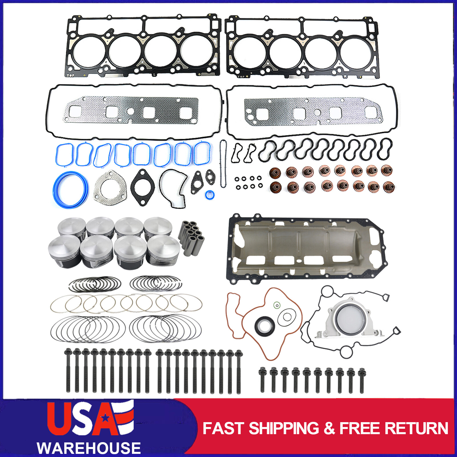 2005-2006 Chrysler Dodge Jeep 5.7L V8 Hemi Pistons Head Gasket Bolt Set
