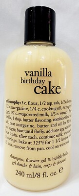 Philosophy VANILLA BIRTHDAY CAKE Shampoo Shower Gel Bubble Bath 8 oz/240mL New