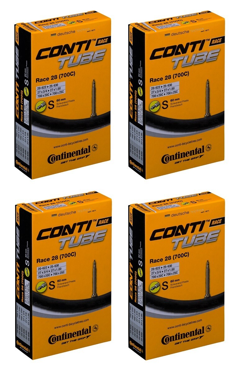4x Continental Inner Tube 700 x 18-25c - 60mm Presta Valve - Road Bike