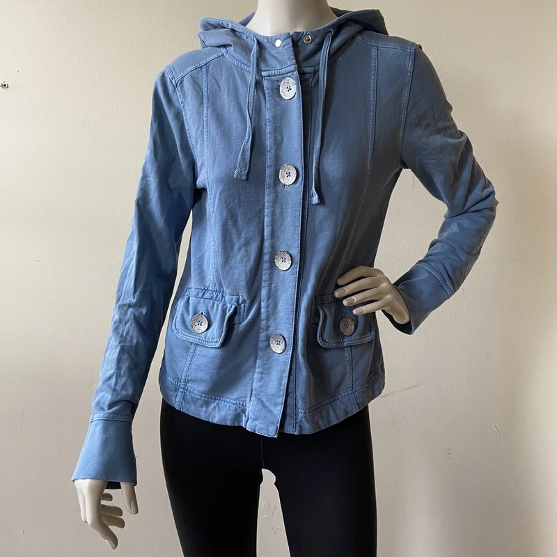 prana janelle hoodie french terry button front rib cuff jacket