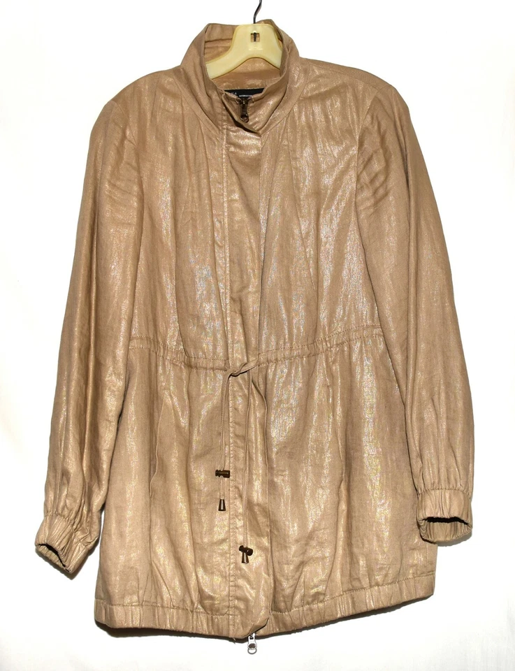 INC International Concepts Golden Beige Linen Womens Zip Jacket Size S - Image 3 of 4