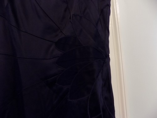 Suzi Chen by Maggie Boutique Navy Blue Satin Dress Flower Gathered side 10 EUC - Picture 4 of 13