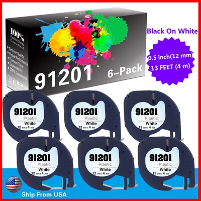 6 PK 91201 91331 Label Tap Used for Dymo Label Maker 150 160(Black on White)