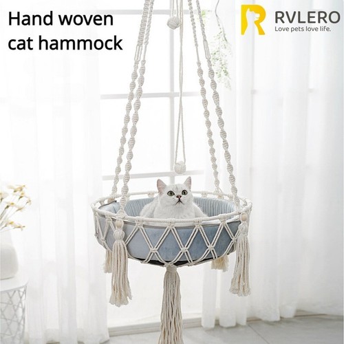 Hanging Cat Bed - Cat Hammock Swing - Boho Cat Bed - Cat Bed with Cushion - Picture 12 of 14