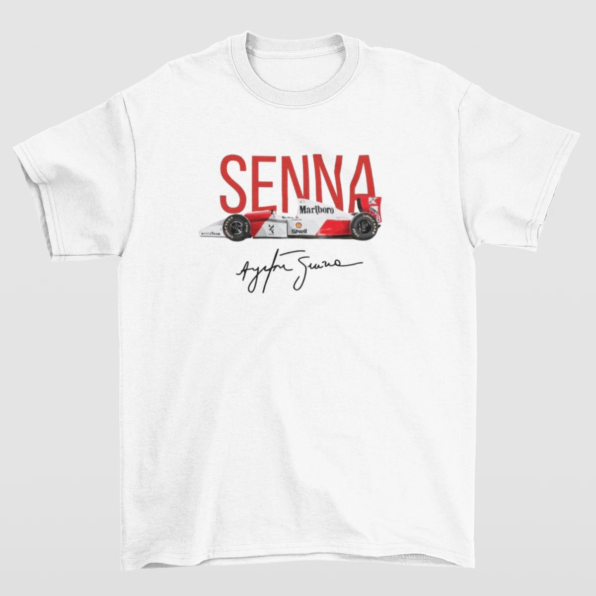 T-shirt Ayrton Senna Hommage - Blanc, Polyester - Neuf Avec étiquettes - Fait Main En France