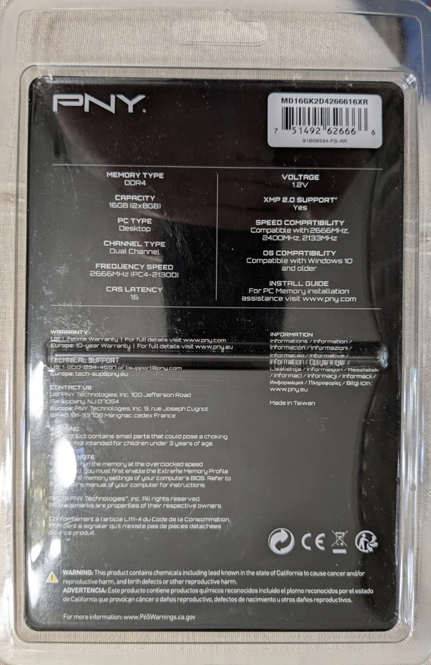 NEW! - PNY 16GB (2x8GB) DDR4 2666 MHz Desktop RAM - NEW! - Image 2 of 2
