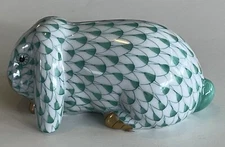 Herend Hungary Lop Ear Bunny Rabbit Hare 24k Green Fishnet Figurine 15510