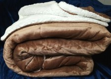 Warm Cozy Reversible Velvet plush Sherpa 3 piece Comforter Set Beige, Queen