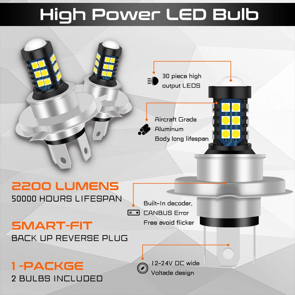 Front H4 6500K LED Hi/Lo Beam Headlight Light Bulb Lamp For Motorcycle Suzuki — 第 2/4 张图片