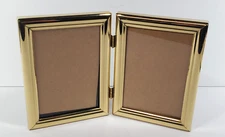 Vintage Double Picture Frame Brass Free Standing FETCO Brand Holds 3 1/2" X 5"