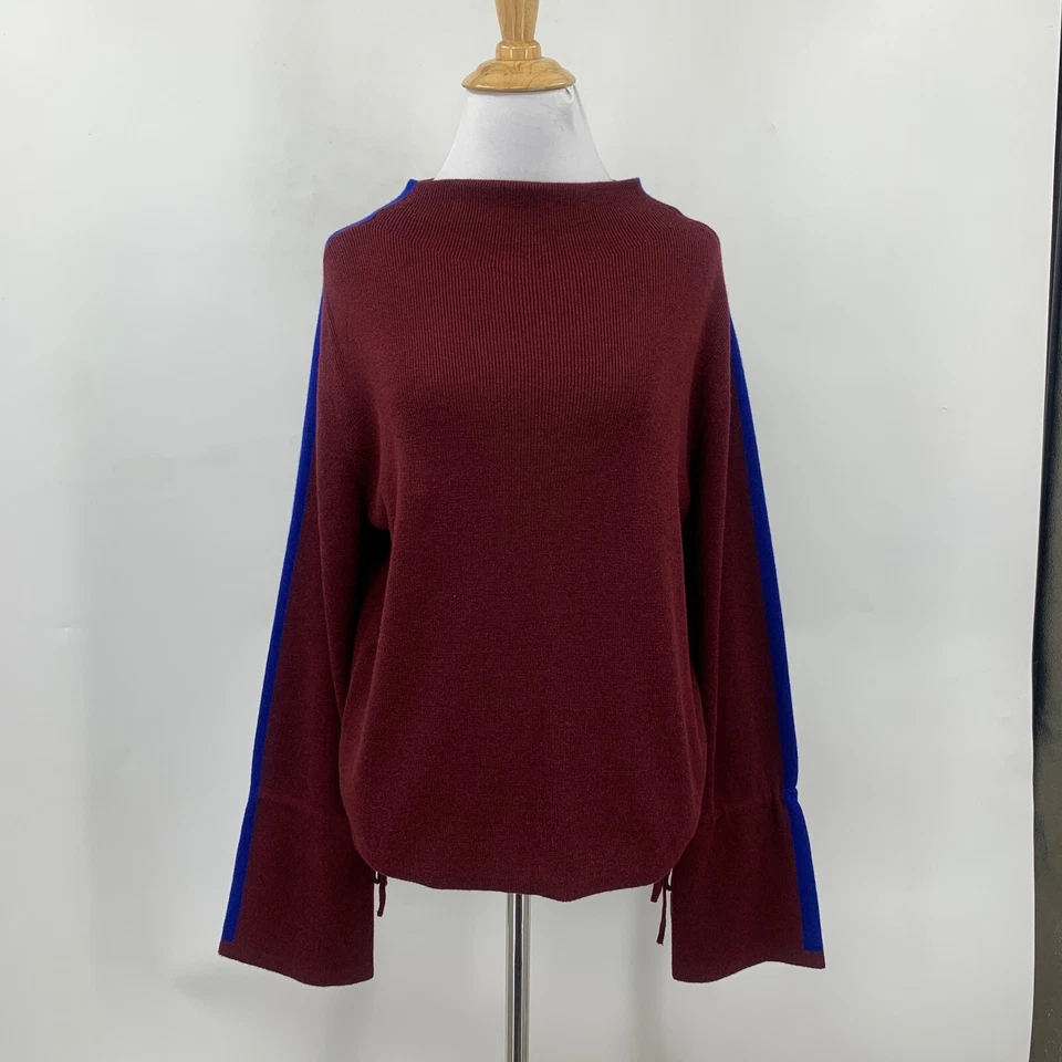 Espléndido Suéter Mujer XS Extra Pequeño Borgoña Mezcla Cachemira Rayas Cobalto Foto 2 de 4