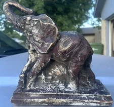 Rare Attila Tivadar Original Cast Stone Sculpture Elephant  Mother And Child 