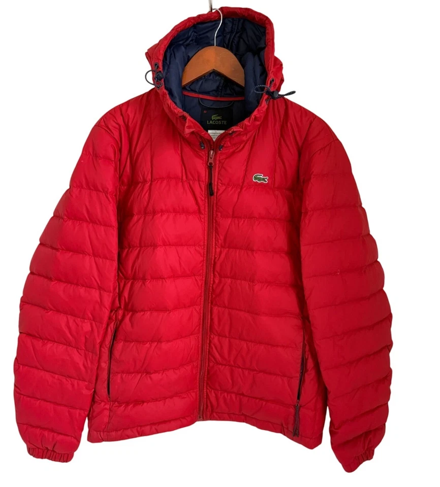 Lacoste Mens Hooded Puffer Jacket Red Size M Lightweight Quilted Warm Winter Coa - Image 2 of 4