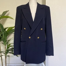 Vtg Regent Blazer Womens 10 Navy Double Breasted Gold Button Wool USA *Flaw*